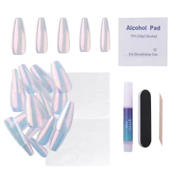 Iridescent Clear Press On Nails - Medium Coffin