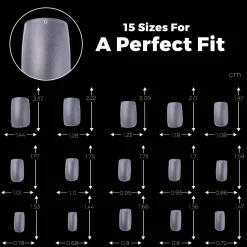 300pcs Full Cover Nail Tips for Extension in 15 Sizes - Short Square