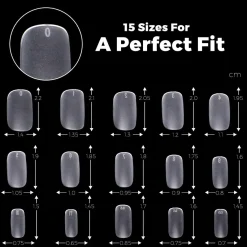 300pcs Full Cover Nail Tips for Extension in 15 Sizes - Short Squoval