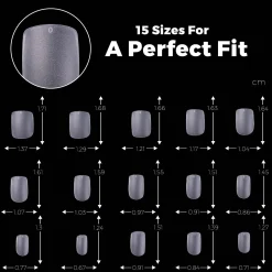 300pcs Full Cover Nail Tips for Extension in 15 Sizes - XS Square