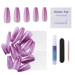 Purple Nebula Press On Nails - Medium Coffin