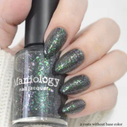 Spectral Shards (P188) - Sheer Tint Black with Green Iridescent Flakies Nail Polish